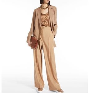 NWT Ann Taylor High Waist Pull-On Wide Leg Twill Palazzo Pants Tan Size M